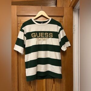 Vintage GUESS Polo Style Tee with Green and Cream Stripes Size Large